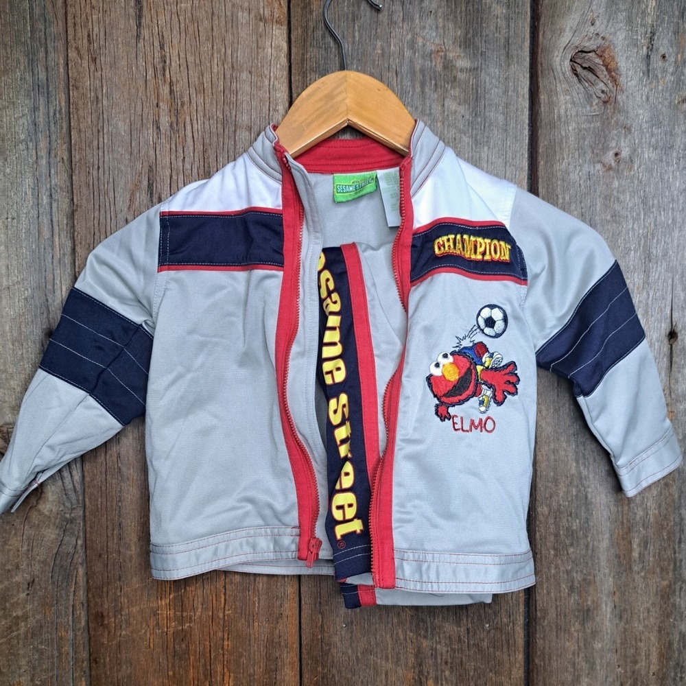 Vintage 90s Y2k Sesame Street Elmo Soccer Track Suit Jacket Pants Kids 24 Month